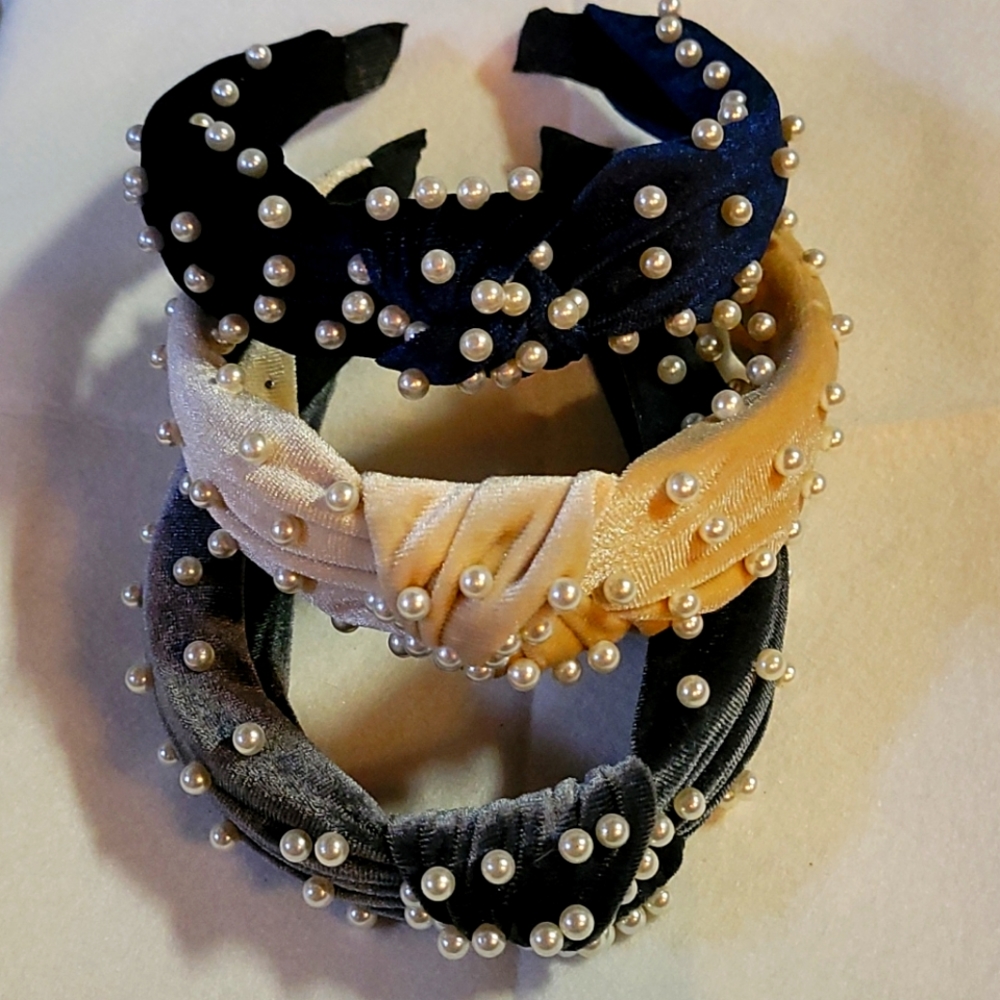 Set of 3 BEAUTIFUL Velvet Faux Pearl Hair Bands
